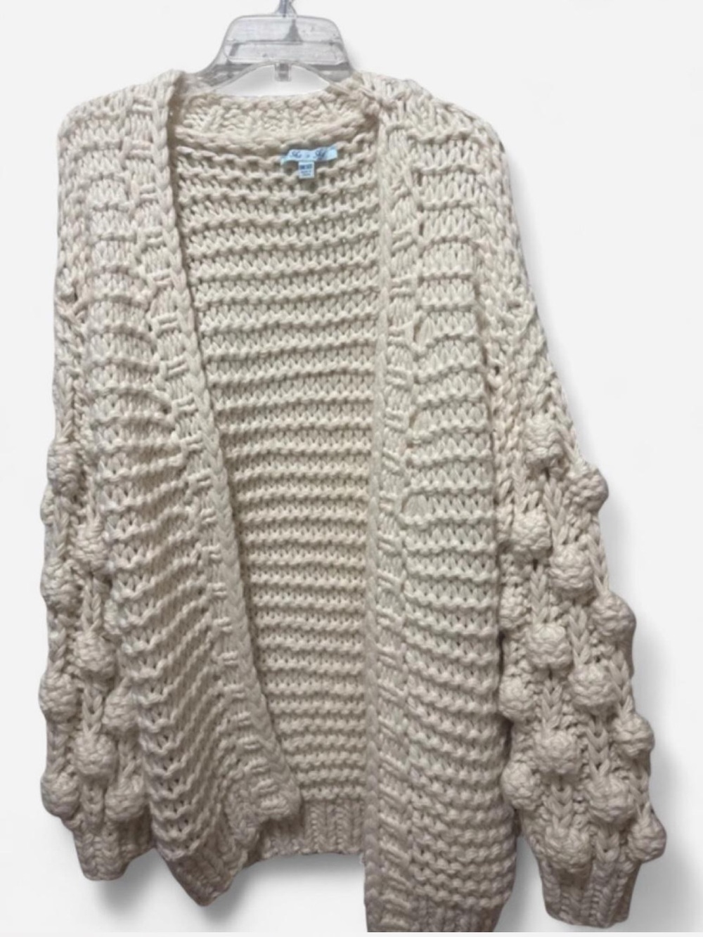 She + Sky Cream Bubble Sleeve Open Cardigan